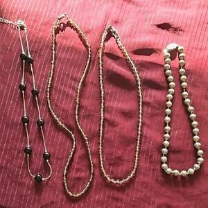 4 Assorted Handmade Gold and Black Necklaces